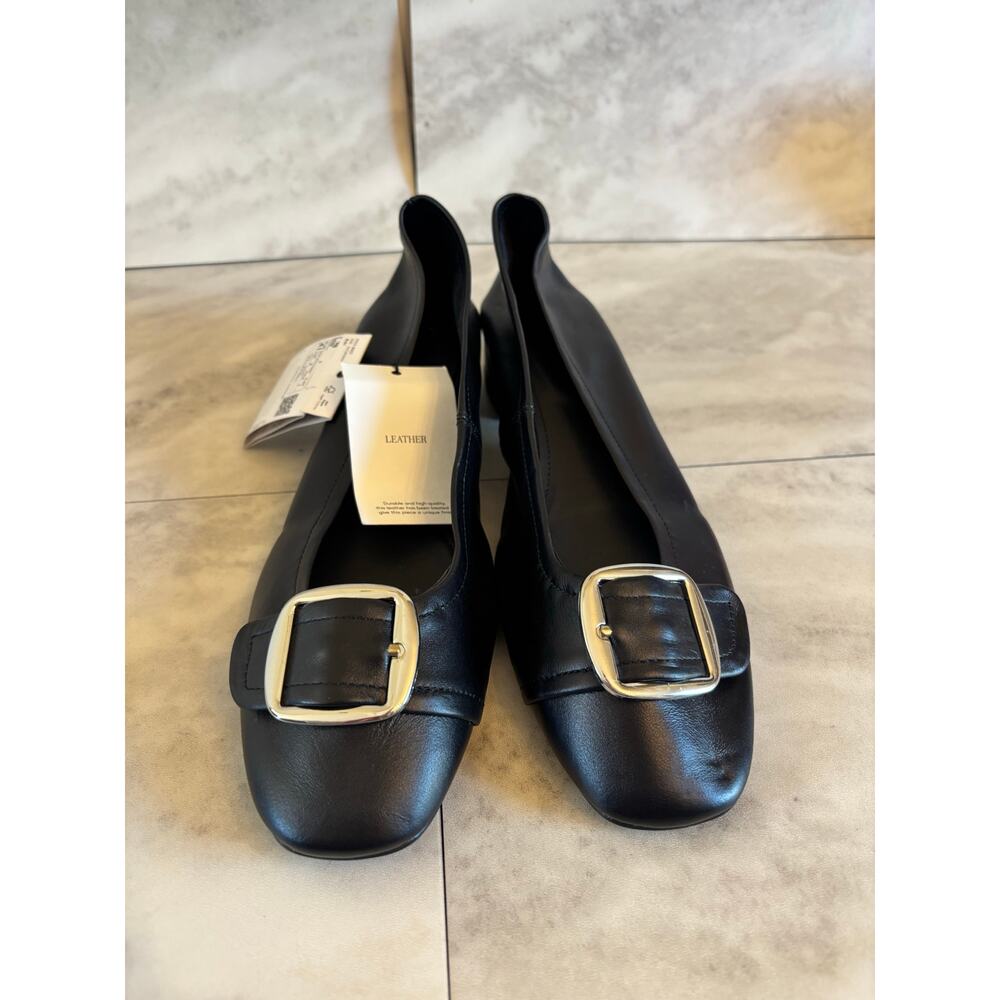 Mango MNG Women’s Buckle Leather Shoes Black Block Heel Size 9.5 New With Flaw - Picture 2 of 8